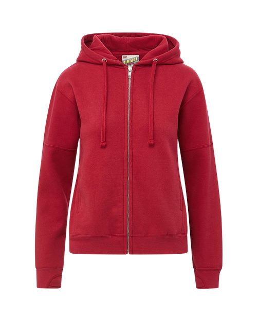 Ladies Lightweight Fleece Vintage Pocket Full-Zip Hoodie