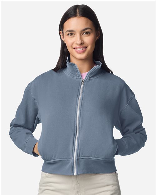 Ladies Blended Garment-Dyed Pocket Full-Zip Jacket