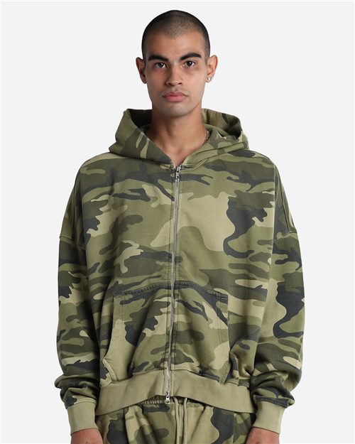 Unisex Cotton Garment-Dyed Pocket Full-Zip Hoodie