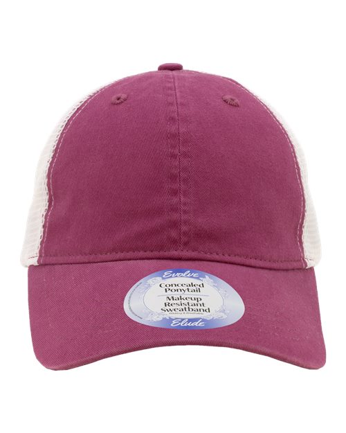 Women's Peached Twill Pony Tail Trucker Hat