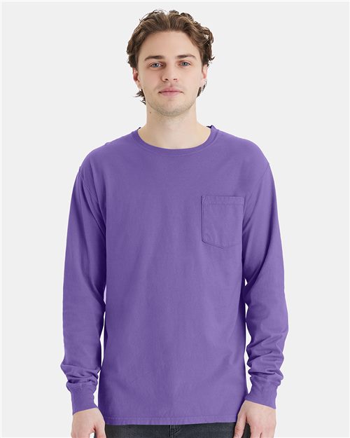 Unisex Ring-Spun Cotton Garment-Dyed Pocket Classic 5.5oz Crew Long Sleeve T-Shirt