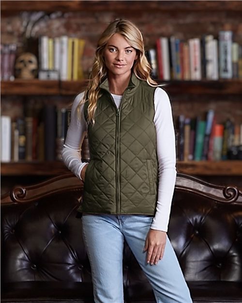 Ladies Quilted Vintage Pocket Full-Zip Vest