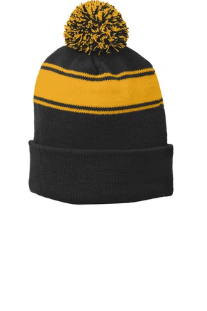 Unisex Pom-Pom Acrylic Stripe Beanie
