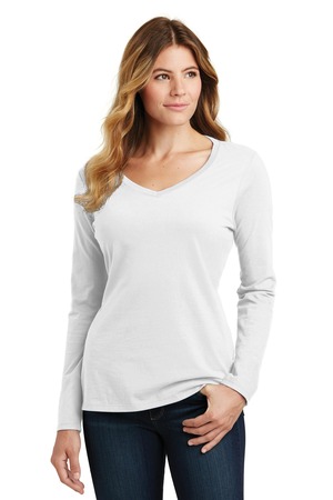 Ladies Blended V-Neck Fitted Long Sleeve T-Shirt